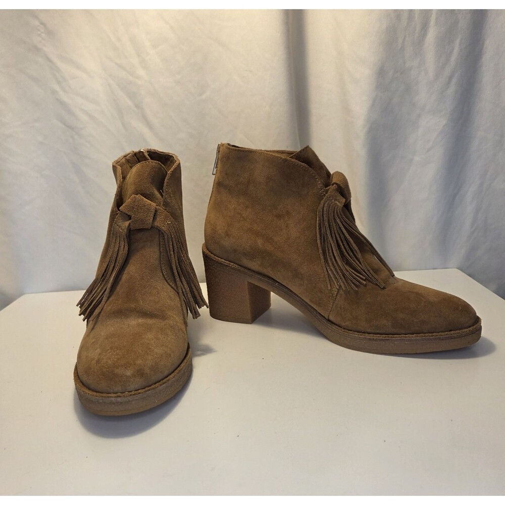 Ugg Chestnut Suede Tassel Zip Back Block Heel Corin Ankle Boots Womens Size 8.5